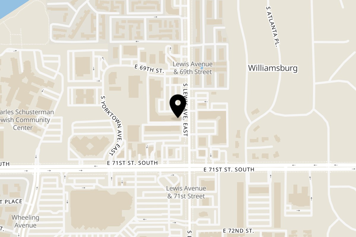 Map showing the location of Sura Korean Japanese Cuisine on 6946 S Lewis Ave in Tulsa